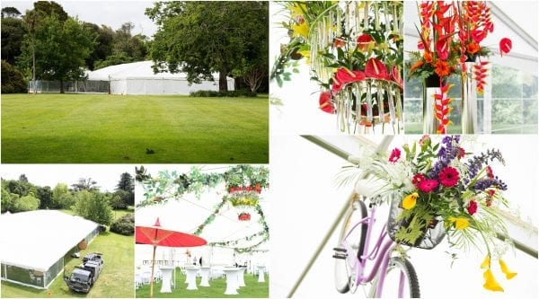 Large corporate marquee with vintage bike decorations